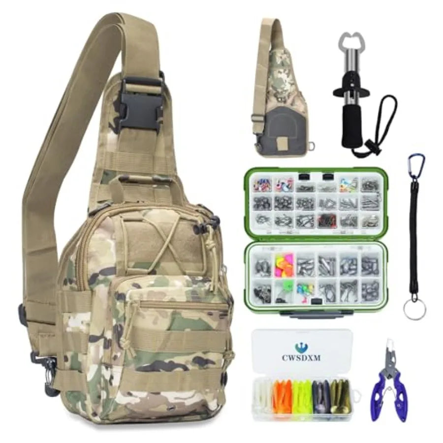 Fishing Backpack with Tackle Box - 358 Pcs Complete Fishing Tool Kit and Accessories Bundle for Anglers Includes Bait, Hooks, S