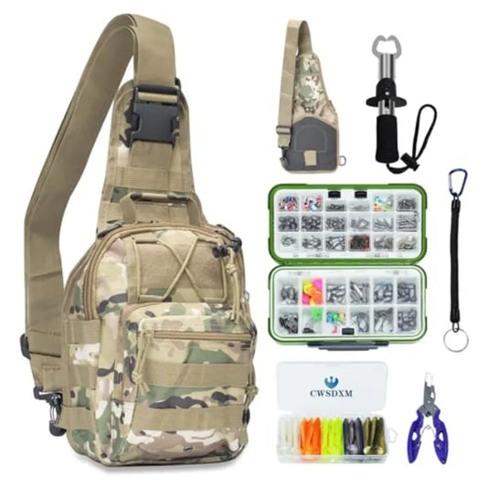 Fishing Backpack with Tackle Box - 358 Pcs Complete Fishing Tool Kit and Accessories Bundle for Anglers Includes Bait, Hooks, S