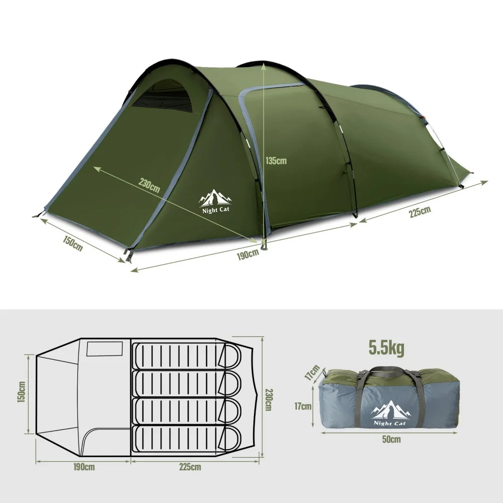4 Person Tent with Porch: Portable Family Camping Tent Waterproof Tunnel Tents for Camping Outdoor Adventure
