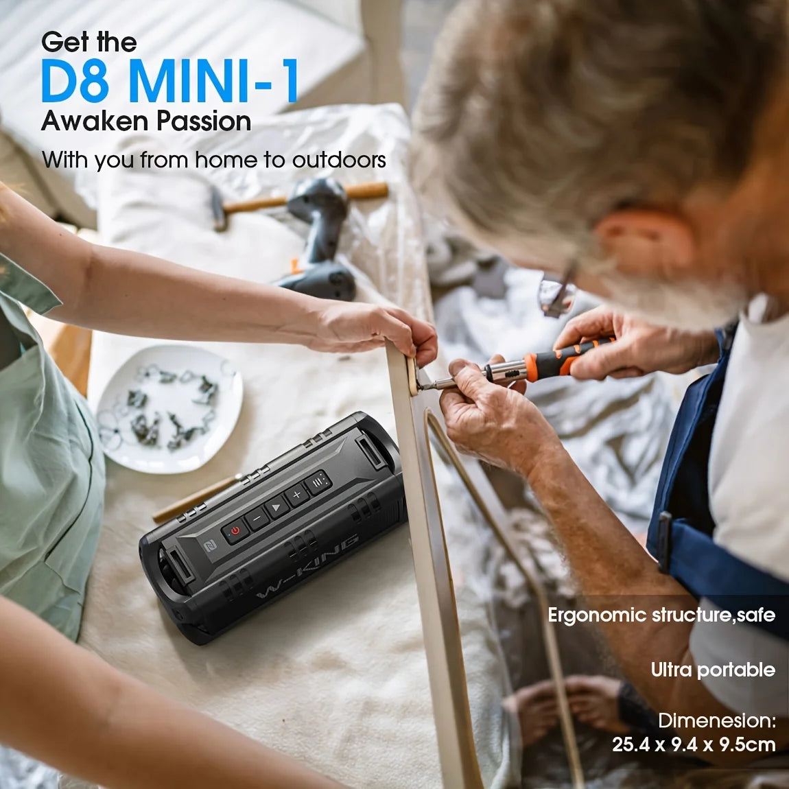 D8mini-1 Bluetooth Speaker, 30W Portable Wireless Loud Speakers, IPX6 Waterproof Outdoor Speaker, 24H Playtime, EQ, AUX, TF Card