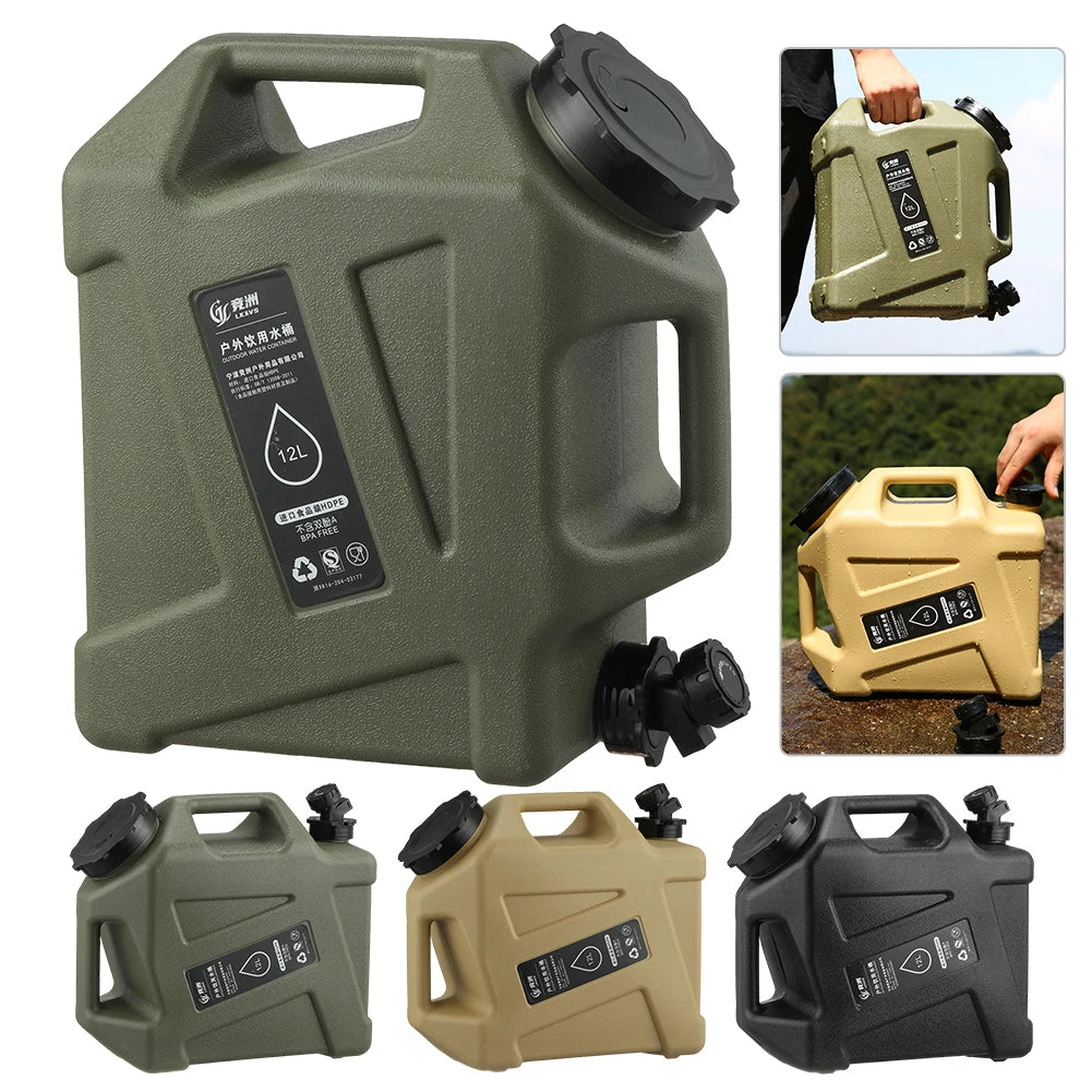 12L Camping Water Container  Water Storage Carrier Portable Large Capacity Outdoor Hiking Accessories