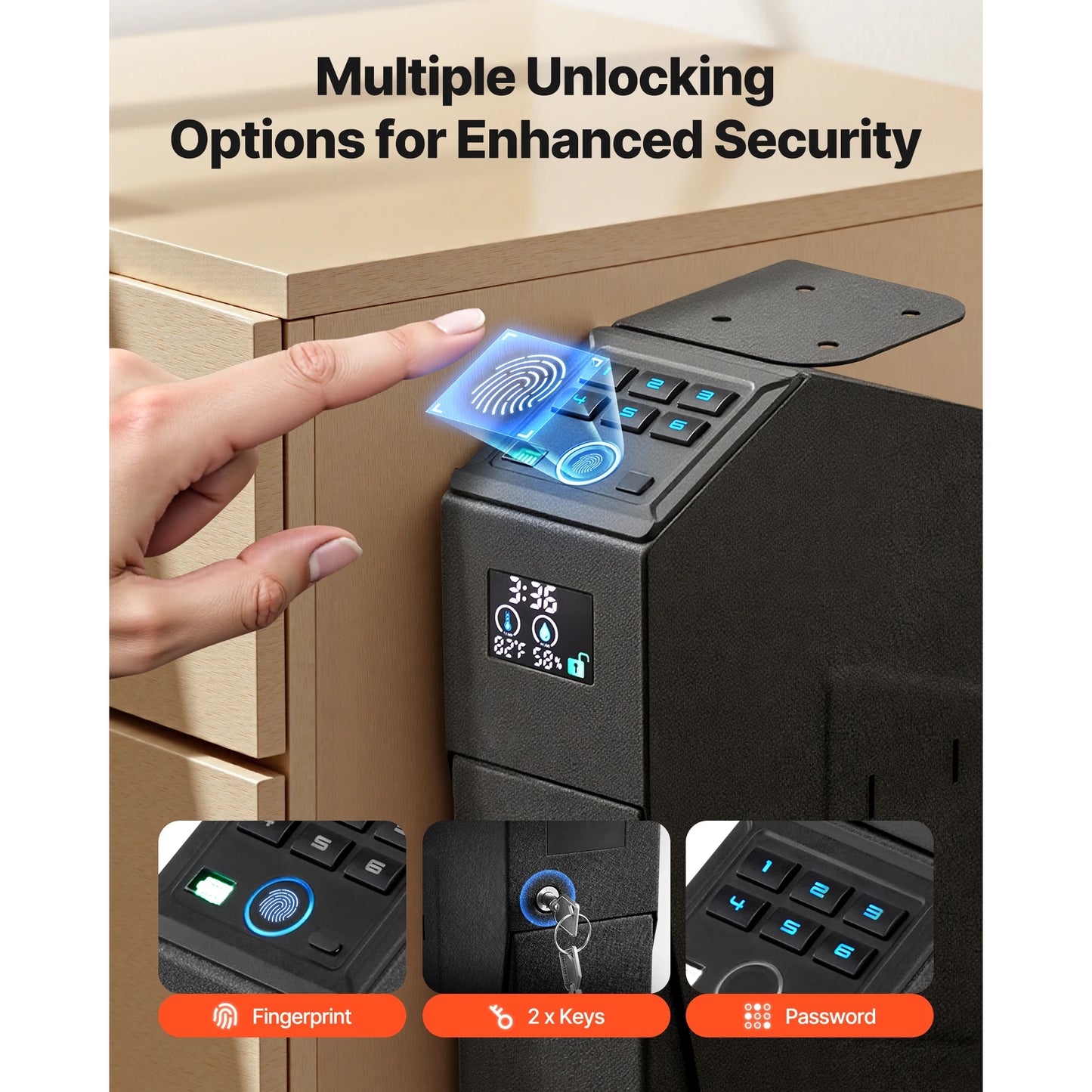 Gun Safe Slider Handgun Safe Fingerprint/Password/Key 3-Way Quick Access Case Box with LED for Nightstand Bedside Desk