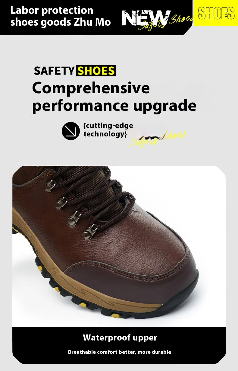 Waterproof Leather Indestructible Men Work Safety Boots Outdoor Military Boots Anti-smash Anti-puncture Industrial Shoes Male