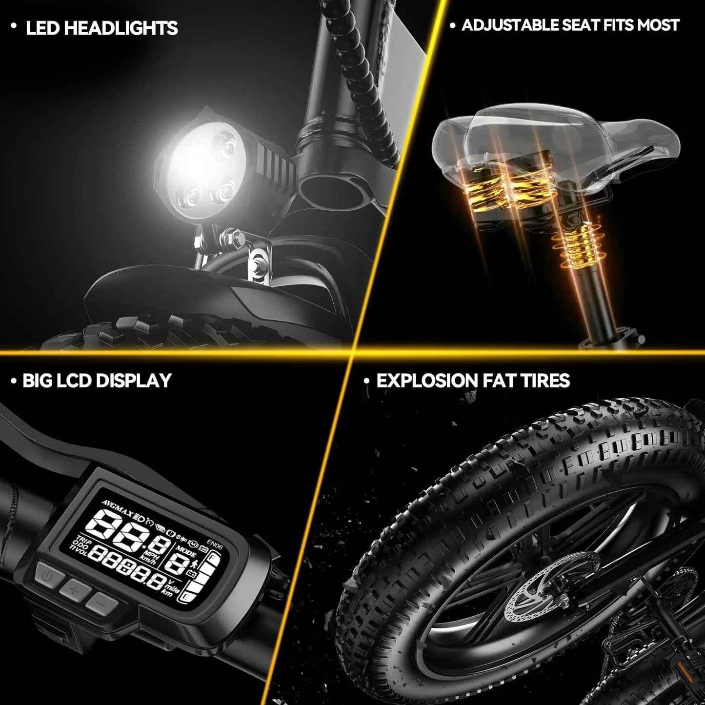 1000W Peak Electric Bike for Adults  EK4 EK5 Mars700 Foldable 28+MPH 80Miles Removable Battery Fat Tire Off-road E-bike