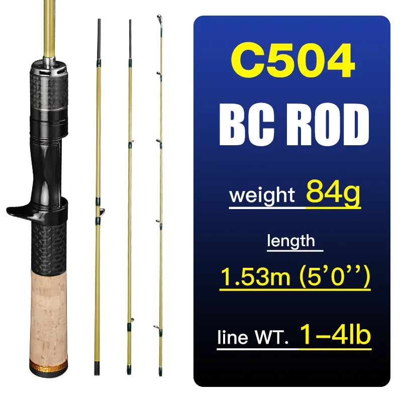 Silent Stream Spining Baitcasting Fishing Rod Carbon Fiber UL Power 1.53/1.65M Spinning Casting Lure Rods 4 Sections