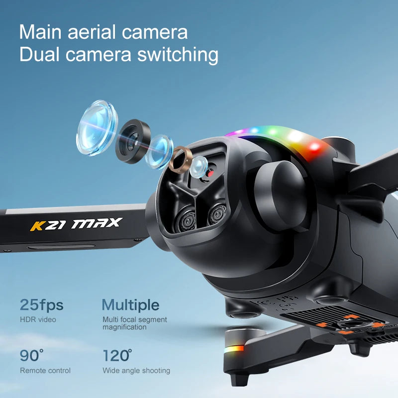 K21MAX Foldable Brushless Drone With Screen Remote EIS Dual Electric Camera Optical Flow Hover Colorful LED Light RC Quadcopter