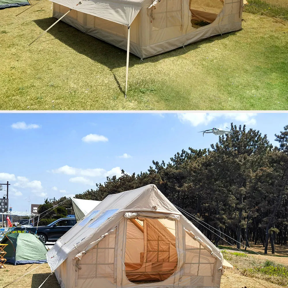 Camping Inflatable Tent for Family, PVC Skylight Air Tube, Camp Base Tents, 12 Square Meters, Large Space, 6-8 Person