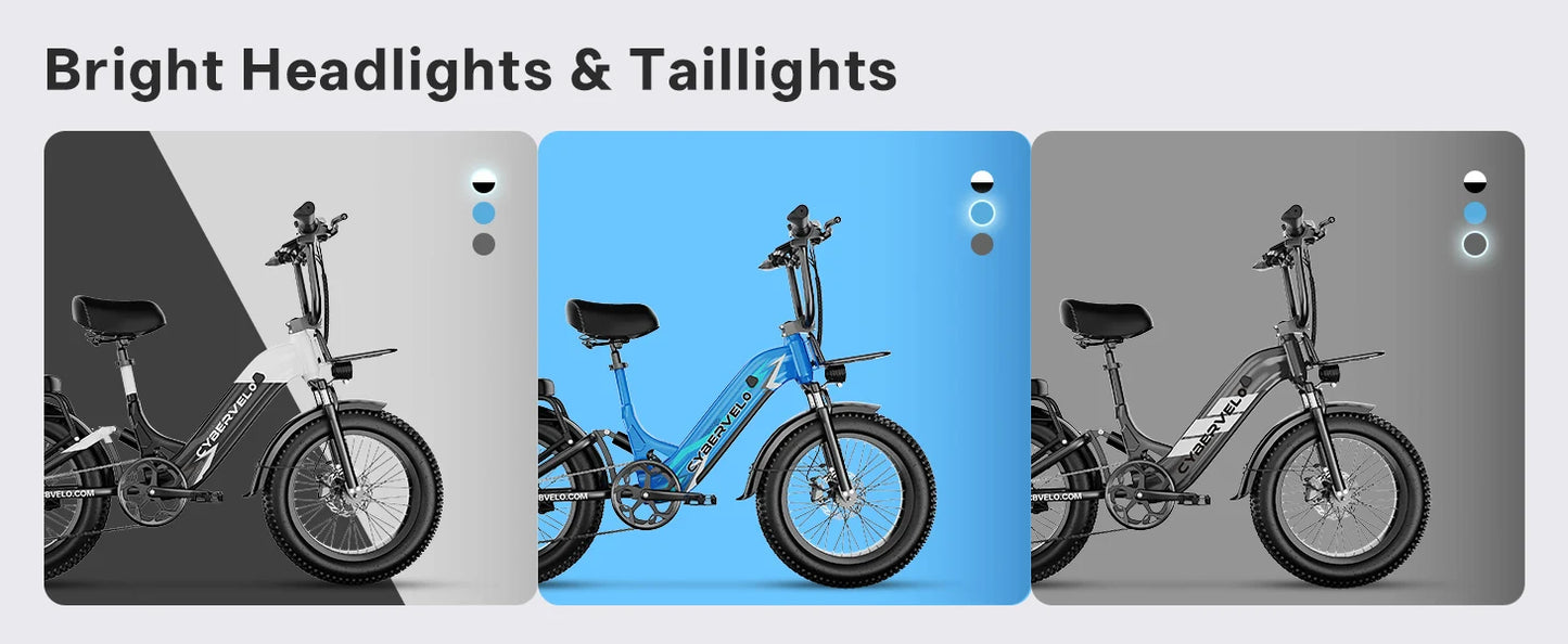 1000W Peak Step-Thru Electric Bike for Adults 20" Fat Tire 7-Speed Commuter E-Bike Up to 80 Miles Long Range 48V 20Ah Removable Battery EK12 EK8