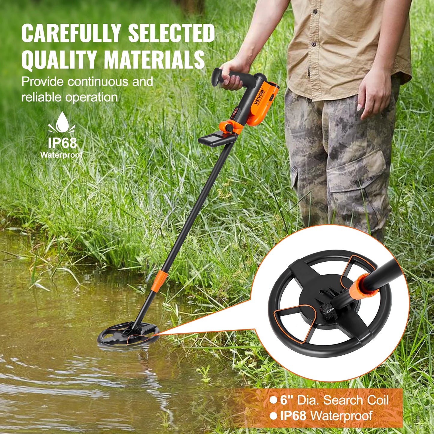 Metal Detector for Kids 6Inch 25''-37''Adjustable Length IP68 Waterproof Search Coil with LCD for Detecting Gold