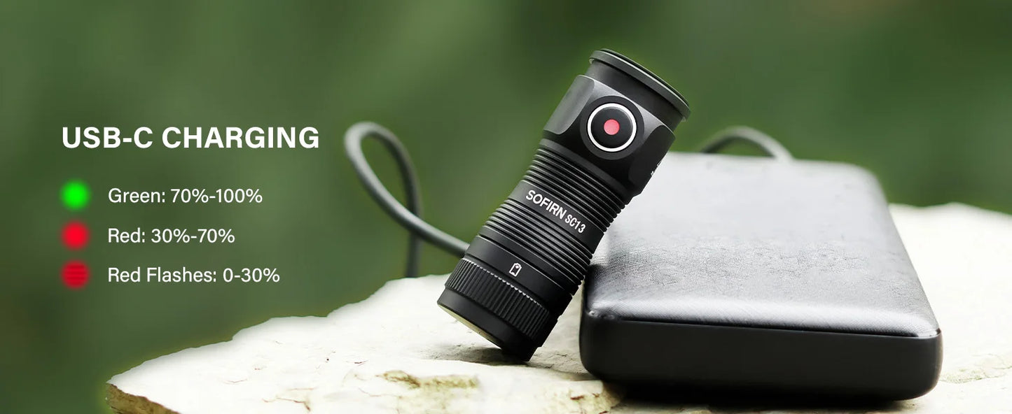 Mini SC13 SST40 LED 1300lm Tactical 18350 Rechargeable Flashlight 6000K Keychain Light with Magnetic