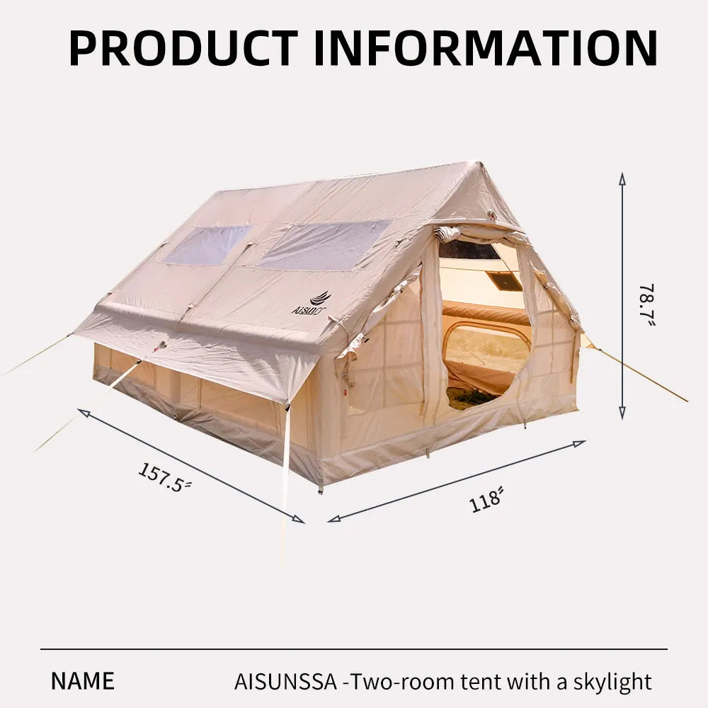 Camping Inflatable Tent for Family, PVC Skylight Air Tube, Camp Base Tents, 12 Square Meters, Large Space, 6-8 Person