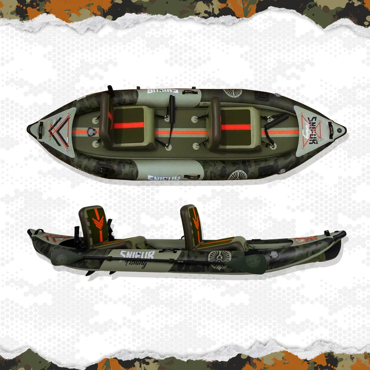 2-Person Inflatable bonito kayak Complete 12'*41" *6" with Paddle & Rod Holders Adjustable Seats and Carry Handle