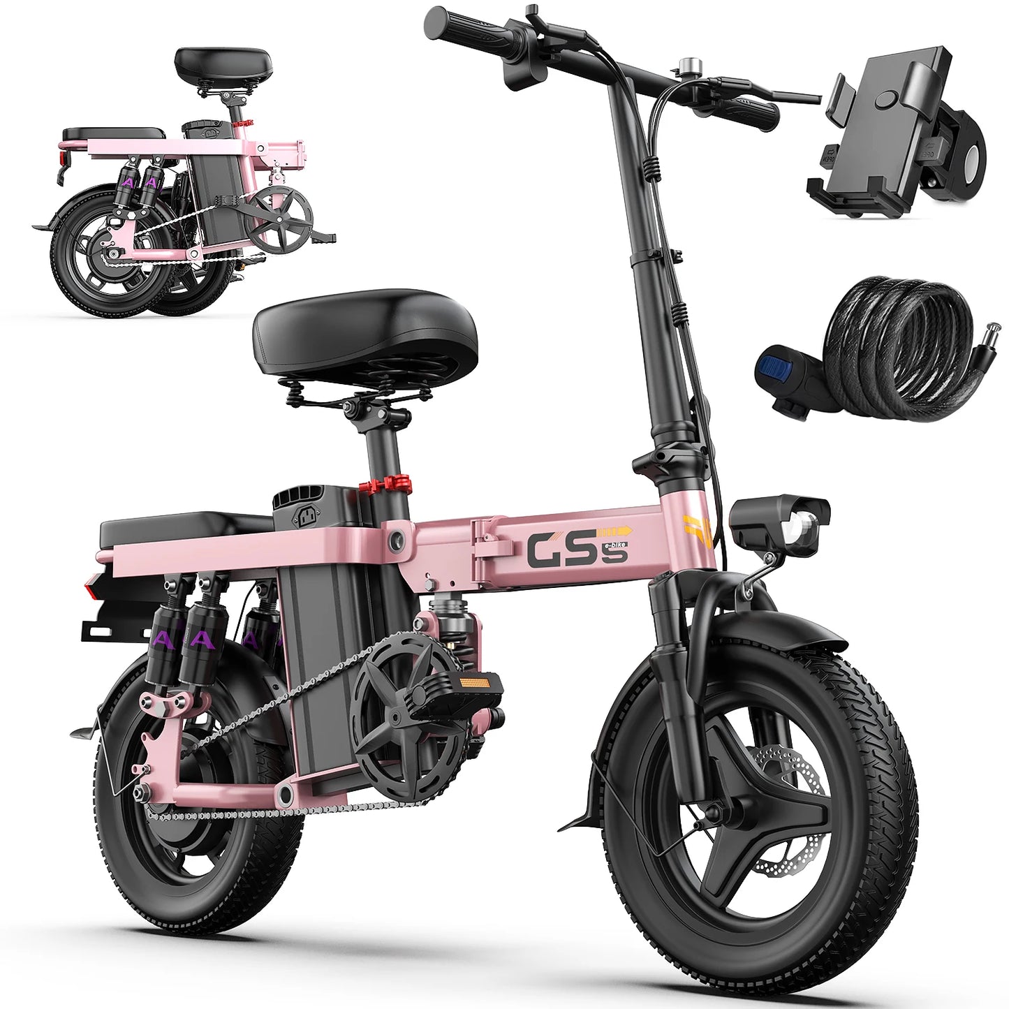 48V 15AH Battery EBike,20+MPH,740W Folding Electric Bike,20 Miles Max Range Electric Bike for Adults, 14" Fat Tire