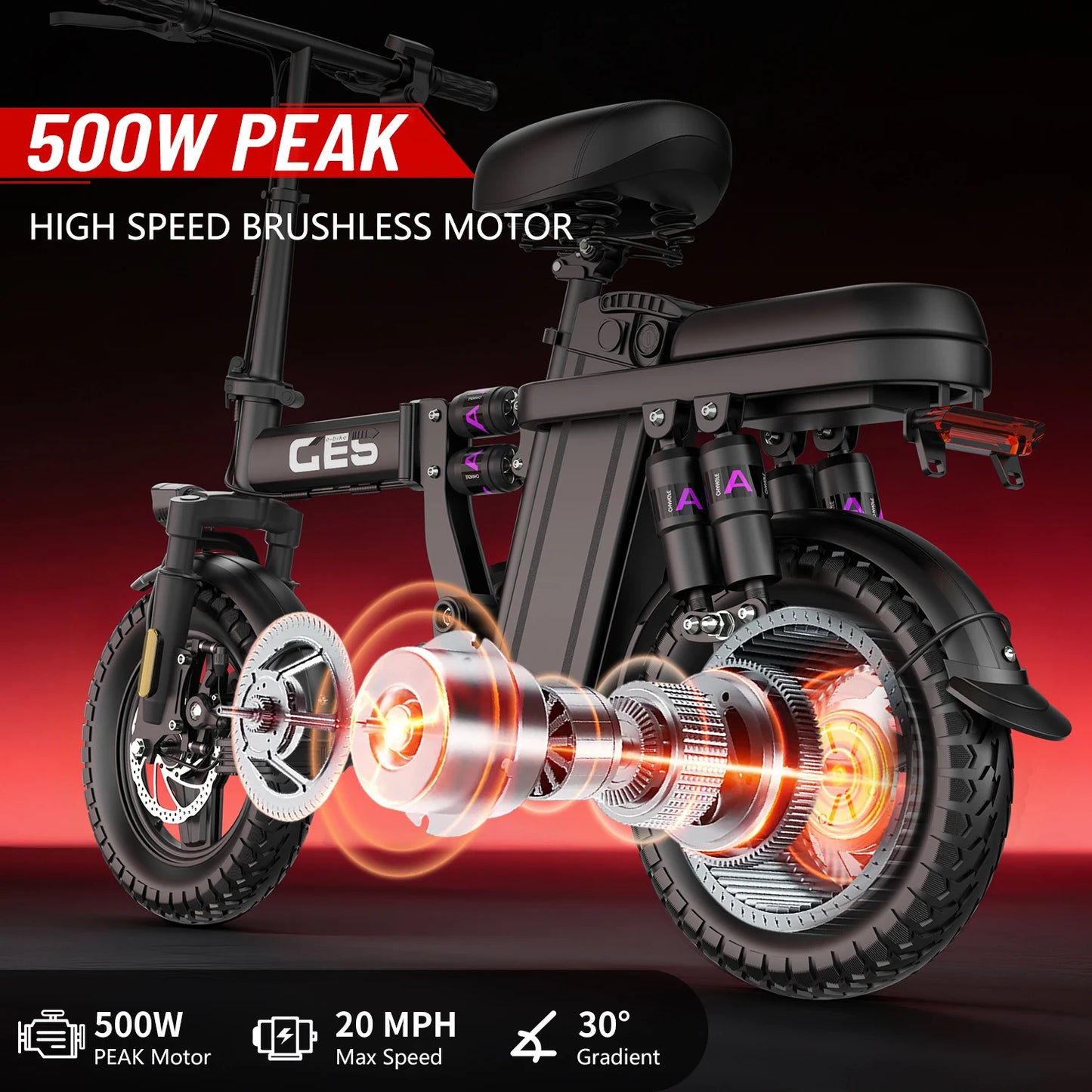 GE5 Adults Electric Bike 500W Peak Motor 48V 15AH Removable Battery Electric Bicycle 14 Inch Folding Urban leisure e bike