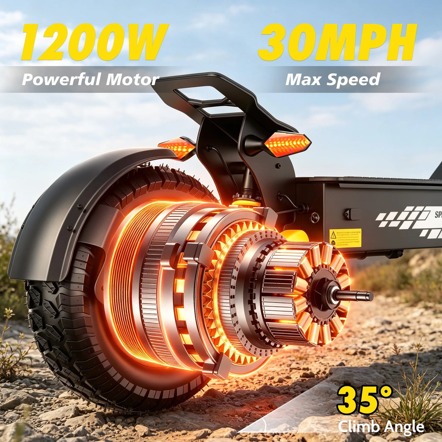 1200W Off Road Electric Scooter for Adults 48V Long Range E-Scooter 30MPH Fast Speed 11" Tubeless Tire Foldable Kick Scooter