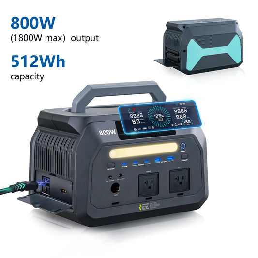 P800 Portable Power Station, 512Wh LiFePO4 generator,1600W Peak Solar Generators, 800 wat power source,2x800W AC Outlets Lightweight & Quiet Solar Generator for Camping, Home Emergency, RV & Outdoor Travel