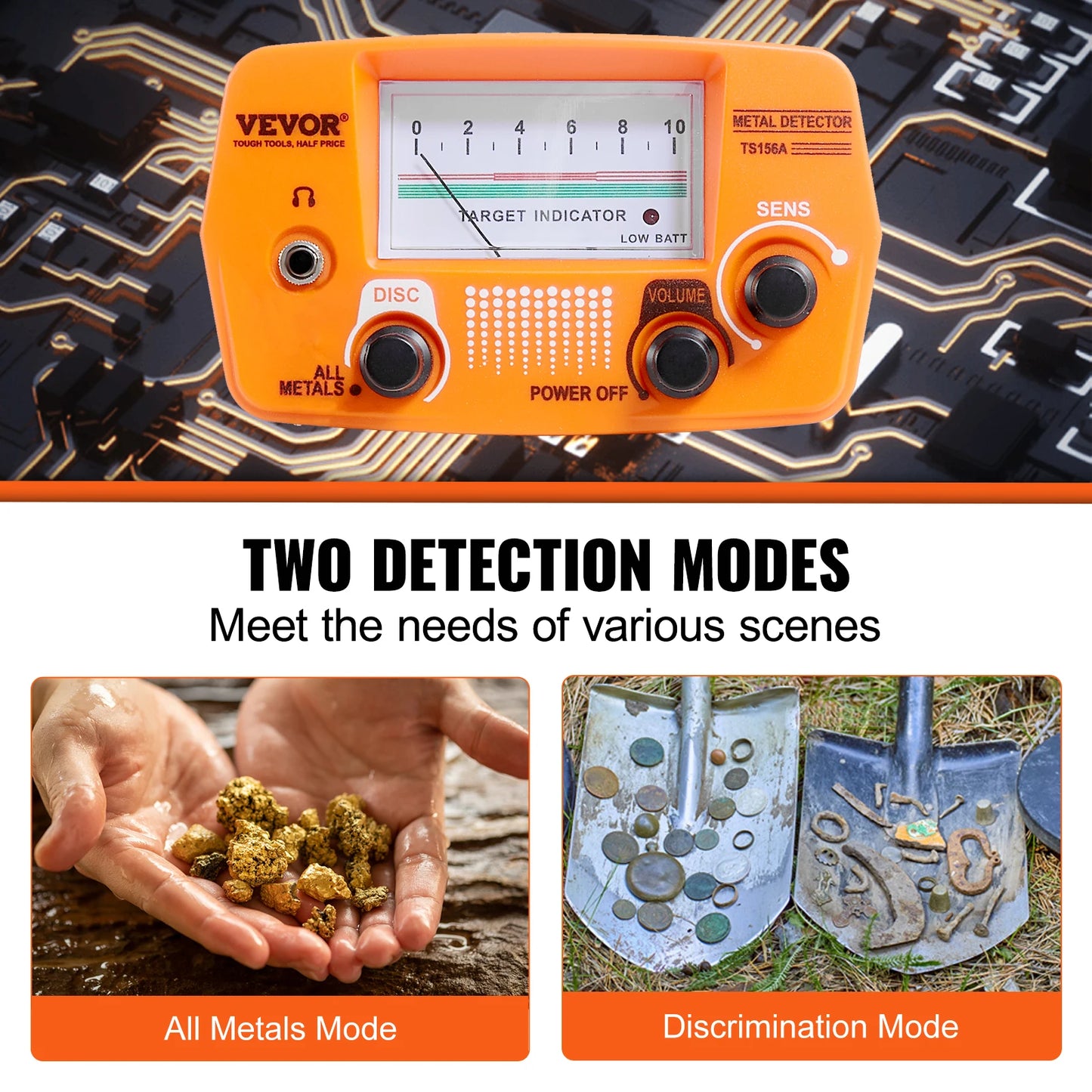 Metal Detector 8 Inch Waterproof Search Coil High Accuracy Pointer Display Adjustable 38''-49'' Aluminum Stem Detector