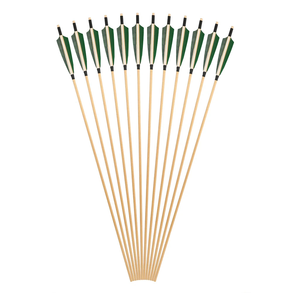 Hunting Arrows 12pcs 31.5inch Handmade Wooden Shaft with 5inch Natural Feathers for Outdoor Shooting Sports