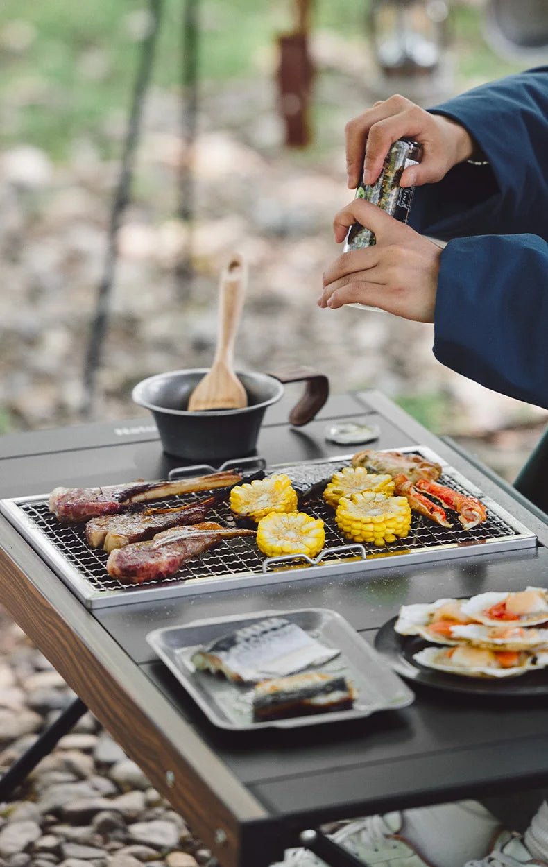 Camping Charcoal Grill for IGT Table Portable Folding Barbecue Grill with Tongs Outdoor Car Cooking BBQ Rack