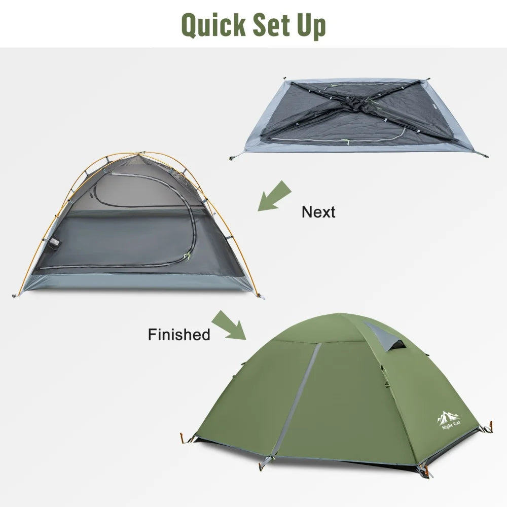 2-Persons Backpacking Tent: Waterproof Lightweight Camping Tent for Two People Hiking Outdoor Mountain with Aluminum Poles and Rainfly