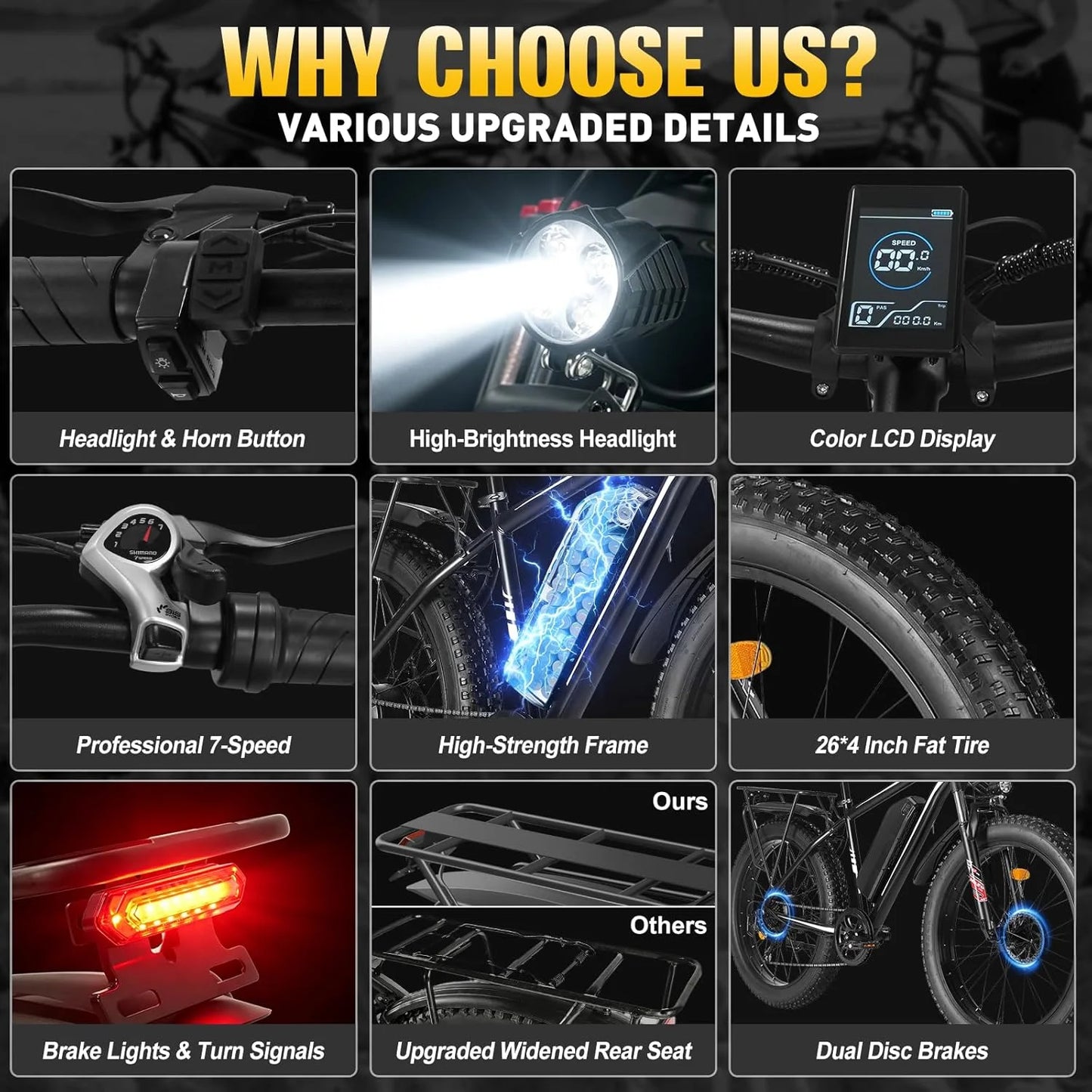 26 Inch Adult E-Bike 1000W Brushless Motor Electric Bicycle 48V15AH Battery Road & Off-road Mountain Ebike