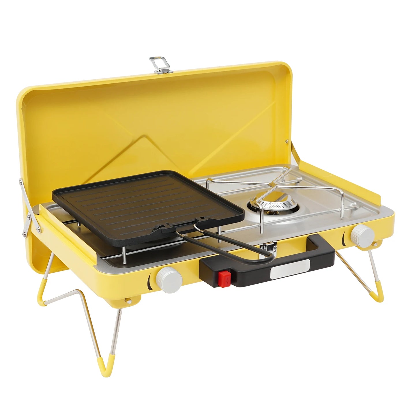 2-Burner Camping Stove 3500W, Portable Gas Grill with Piezoelectric Ignition & Windshield for Outdoor BBQ Picnic
