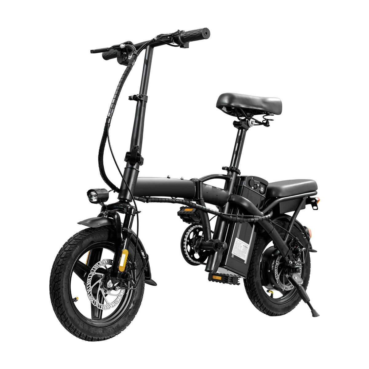T5 14-inch Foldable Electric Bike 48V 750W Peak Power 20MPH 499Wh Long Range Lightweight Ebike with Dual Disc Brake And Basket for Adult Commute 22 Miles