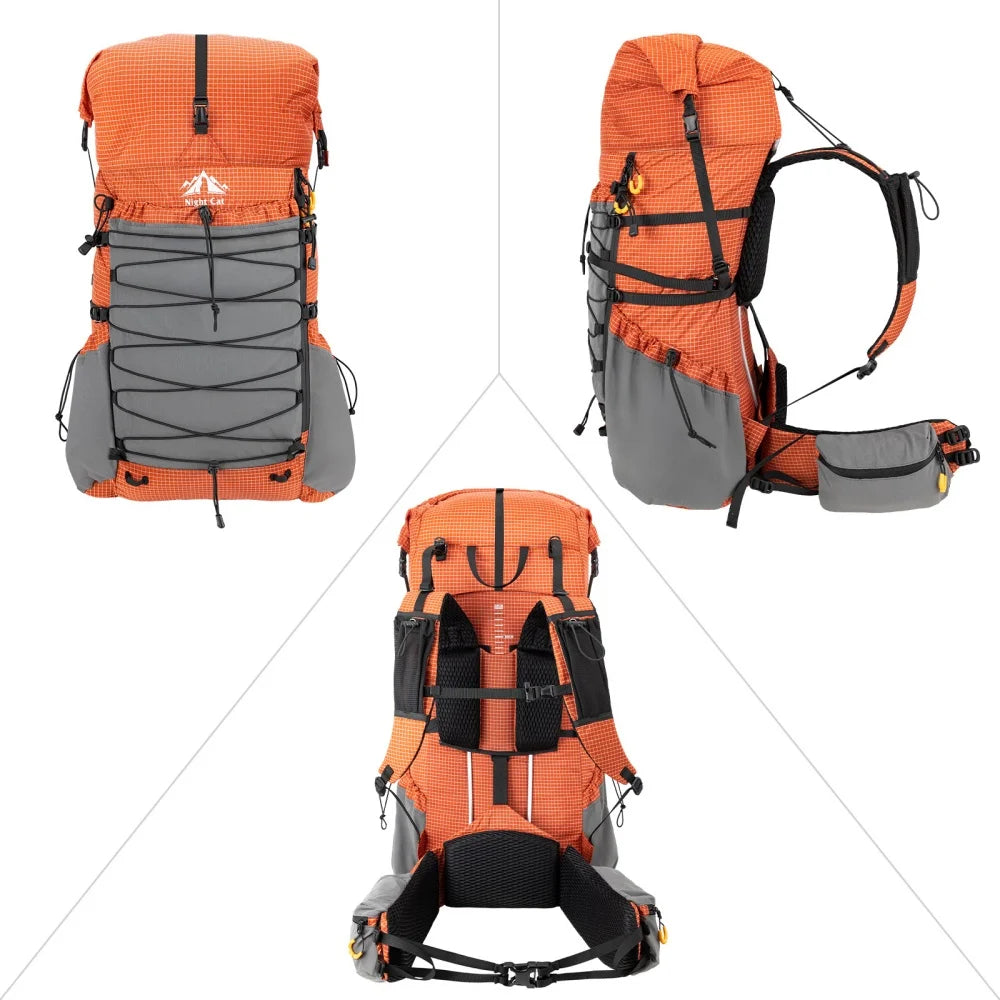 Internal-frame Hiking Backpcack: 50L / 60L / 70L Roll Top Lightweight Travel Backpack with Rain Cover for Men Women Hiking Camping Backpacking