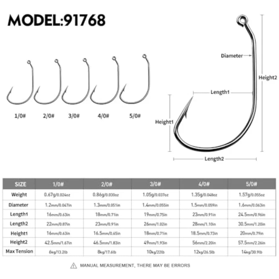 Bass fishing in freshwater and saltwater: EWG hook Texas rig, stainless steel, black, 100pcs with tackle box