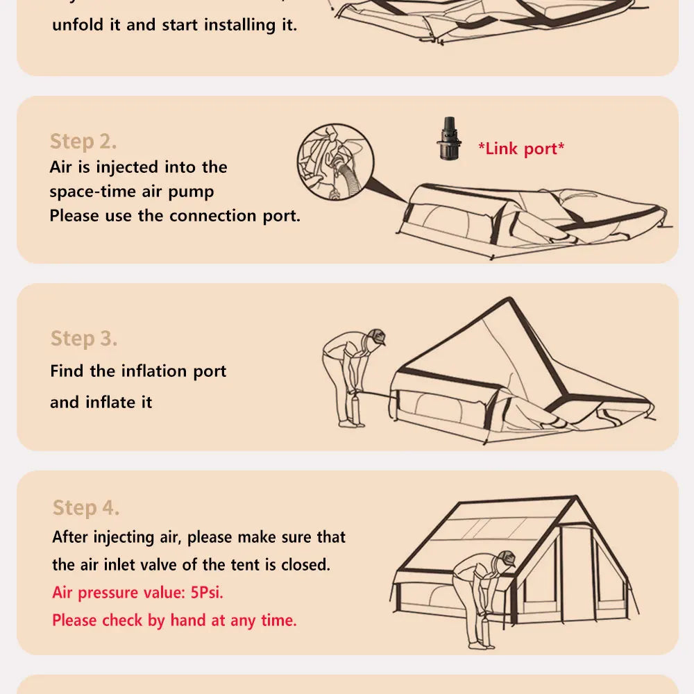 Camping Inflatable Tent for Family, PVC Skylight Air Tube, Camp Base Tents, 12 Square Meters, Large Space, 6-8 Person