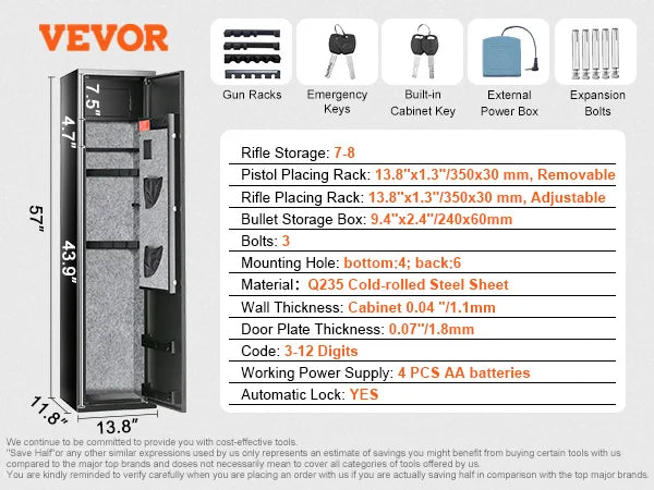 3-8 Rifles Gun Safe with Digital Keypad & Lock Gun Storage Cabinet with Removable Storage Shelf for Home Long Gun Pistols