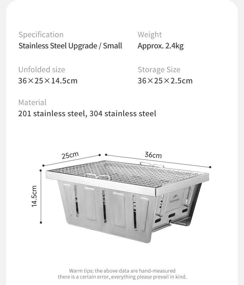 Camping Charcoal Grill for IGT Table Portable Folding Barbecue Grill with Tongs Outdoor Car Cooking BBQ Rack