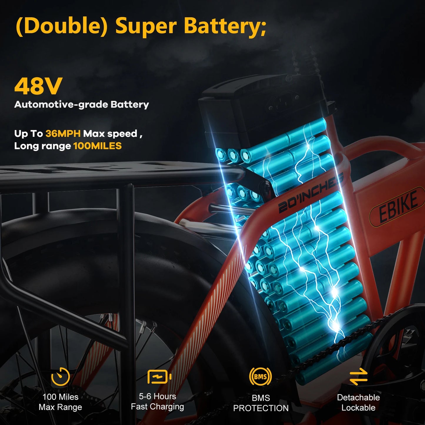 1000W Electric Bike for Adults  EK4 Folding 48V 20Ah 30+MPH 80Miles 20" Fat Tire 7-Speed Off Road E-bike