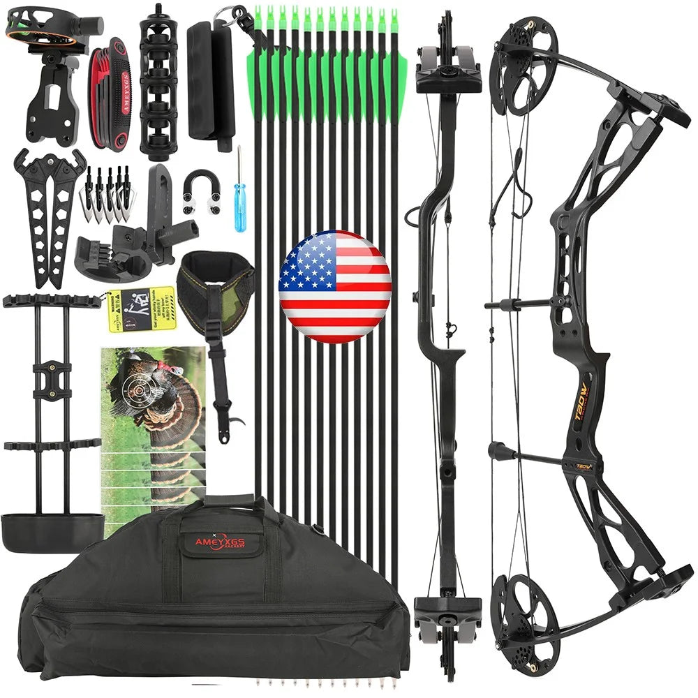 M133 Compound Bow 0-70lbs Adjustable with Carbon Arrows Release Sight for Hunting Shooting Outdoor Sports