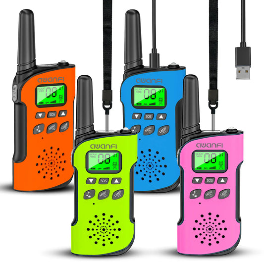 Walkie Talkies 4 Packs Rechargeable  for kids, Long Range Flashlight 8 Channel, USB Type C for Camping, Hiking, Gifts