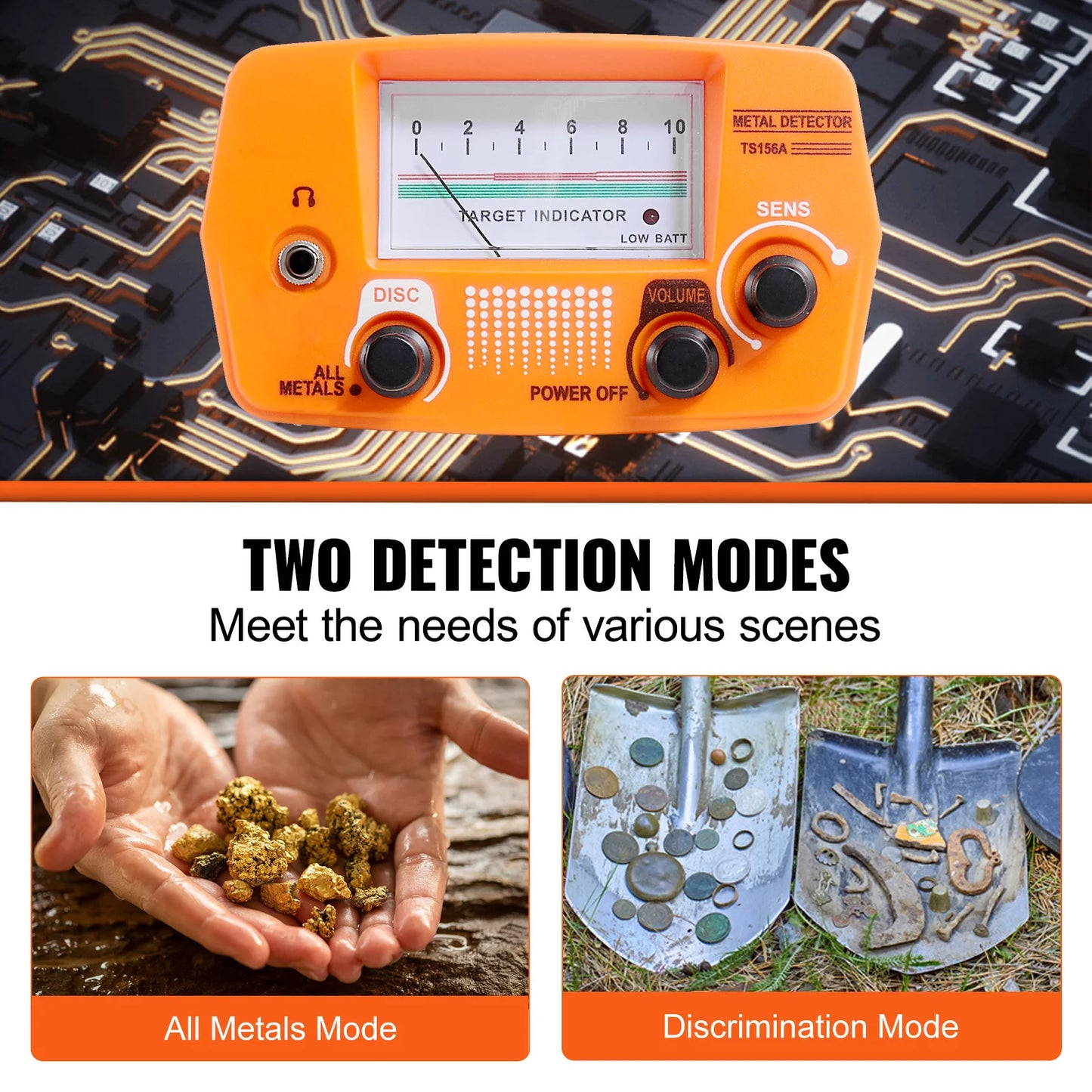 Metal Detector 8Inch Waterproof Search Coil & High Accuracy Pointer Display Adjustable 38''-49'' Aluminum Stem Detector