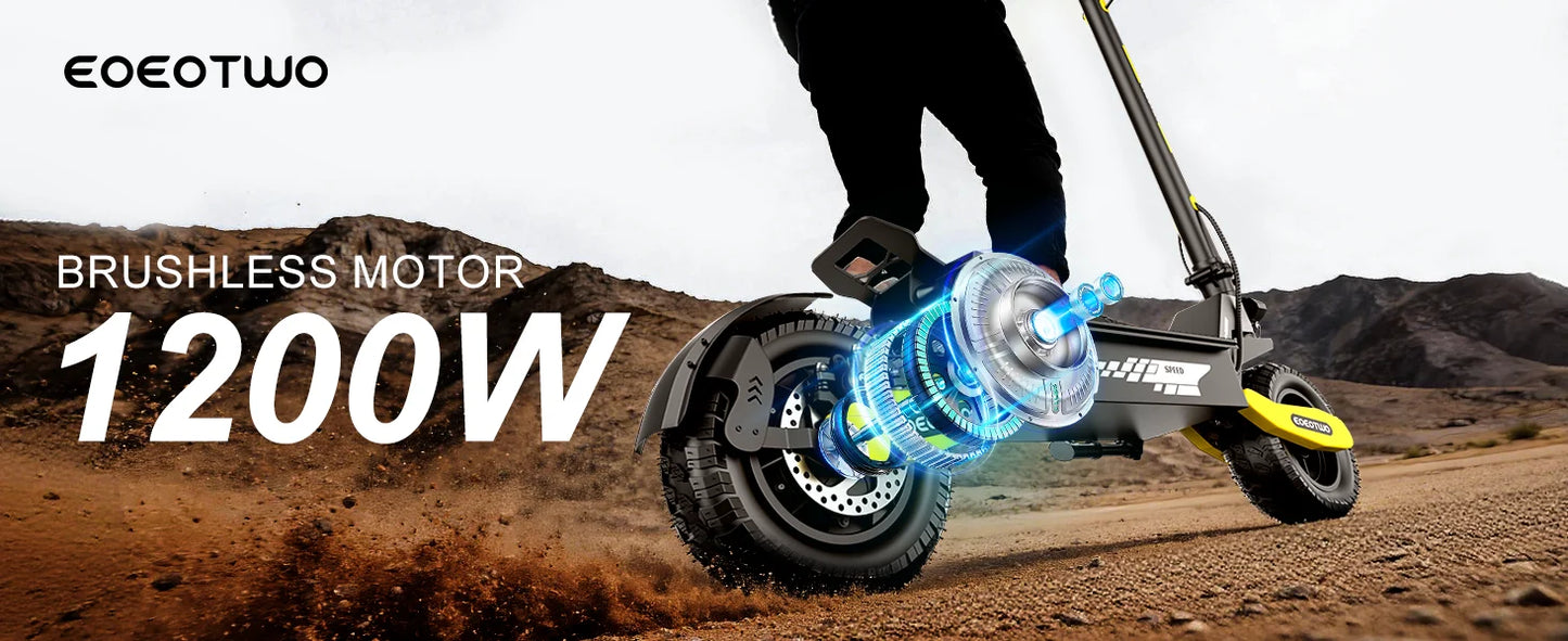 1200W Off Road Electric Scooter for Adults 48V Long Range E-Scooter 30MPH Fast Speed 11" Tubeless Tire Foldable Kick Scooter