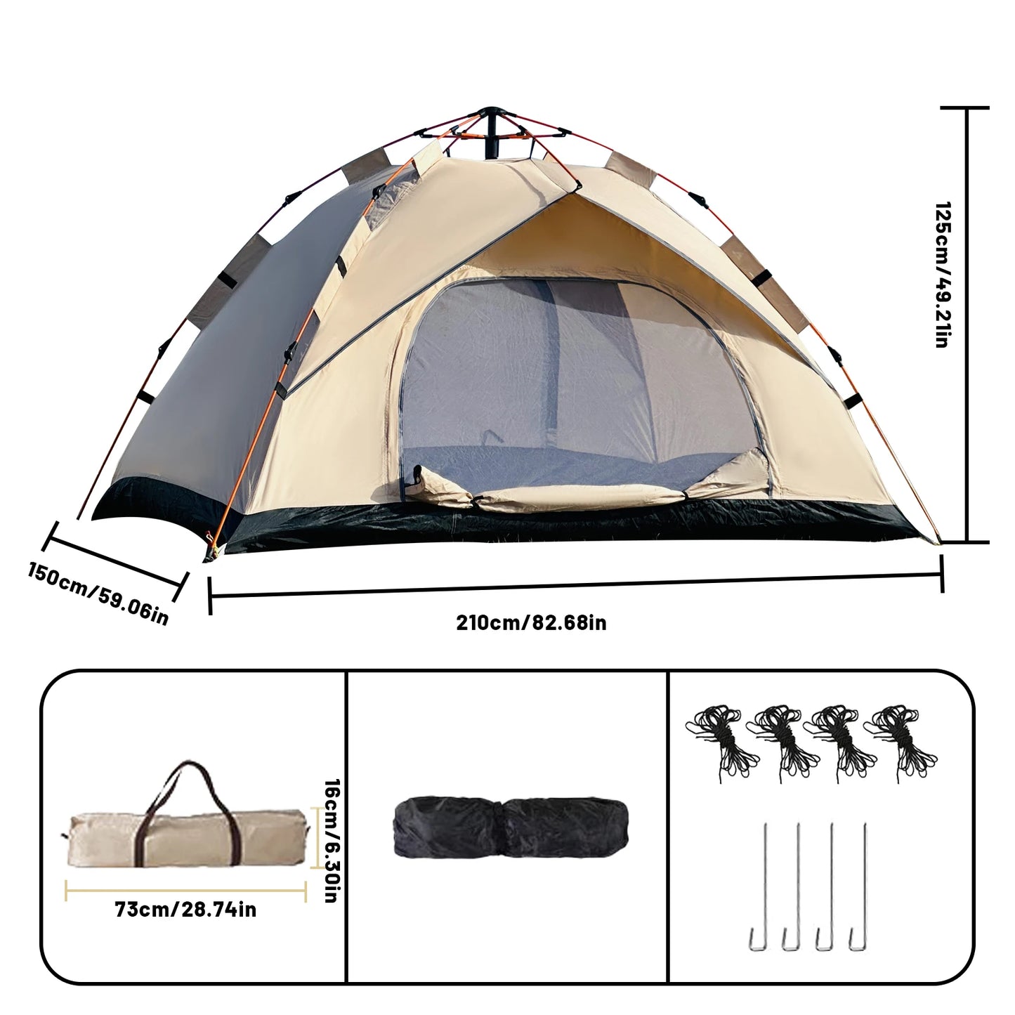 Instant Golden Tent - Portable 3-4 Person Sun & Rain Shelter for Beach & Camping