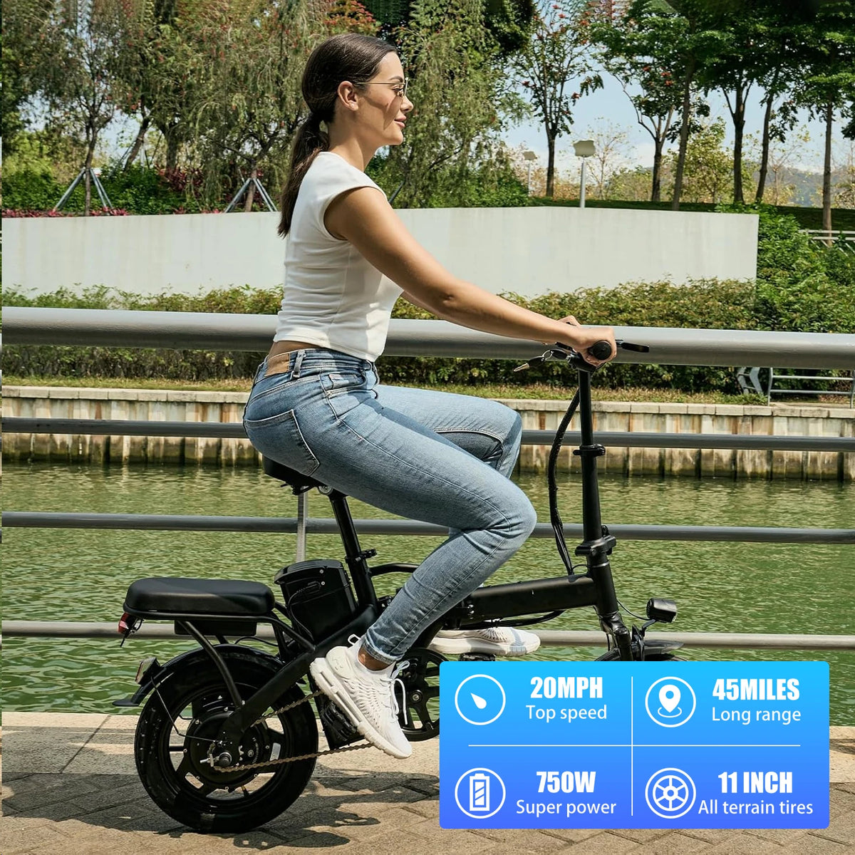 Lightweight Folding Electric Bike for Adults 48V 750W Peak Power 20MPH 18-22 Miles Range 14Inch Disc Brake Commuter E-bike