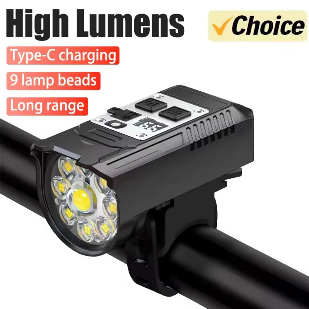 9LED Bike Light Type-C Rechargeable Bicycle Front Lights Intelligent Sensor MTB Flashlight Bike Headlight for Cycling Front Lamp