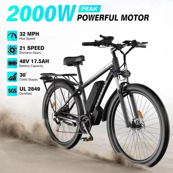 2000W dual motor electric bicycle 48V 840WH 80 mile range 32MPH 27.5-inch all terrain dual disc brake shock absorption