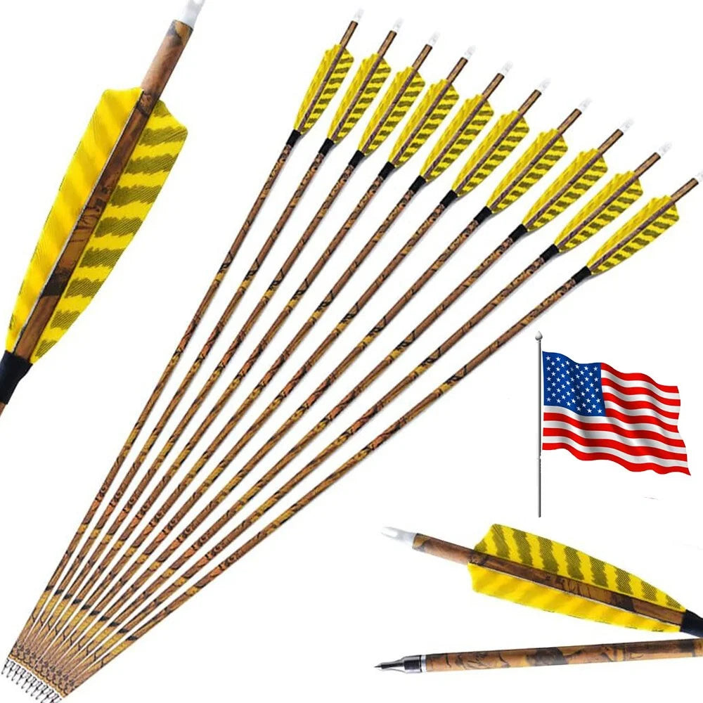 Carbon Arrows 30 Inch Spine 500 Mixed Carbon Shaft ID6.2mm Shield-Shaped Turkey Feathers for Hunting Target Shooting Practice