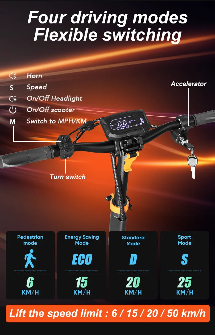 D3 Electric Scooter 52V 20.8Ah Battery 1200W Peak Motor Up to 31MPH High Speed 10 Inch Off‑Road Pneumatic Tires Foldable Design for Adults Portable Commuting E‑Scooter with Smart App Control Dual Suspension Long Range Urb