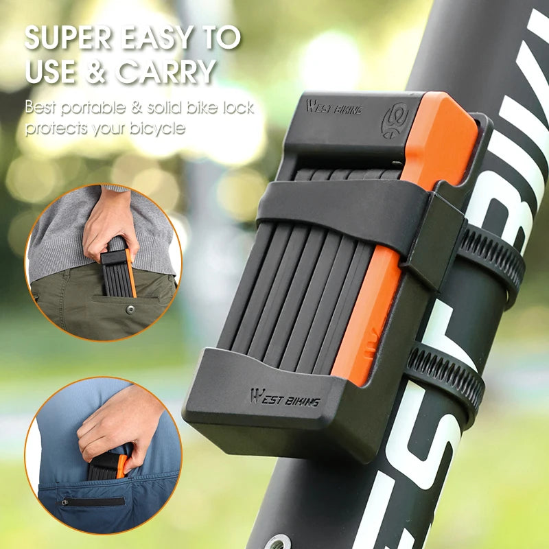 WEST BIKING Foldable Bicycle Lock Security Anti-theft Cycling Lock With 3 Keys Portable MTB Road Bike E-Bike Foldable Lock