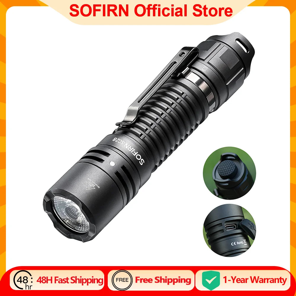 SC28 Powerful Light Tactical XHP50B HD Rechargeable Flashlight 2800 Lumens Lantern EDC Torch IPX8 for Hunting Fishing