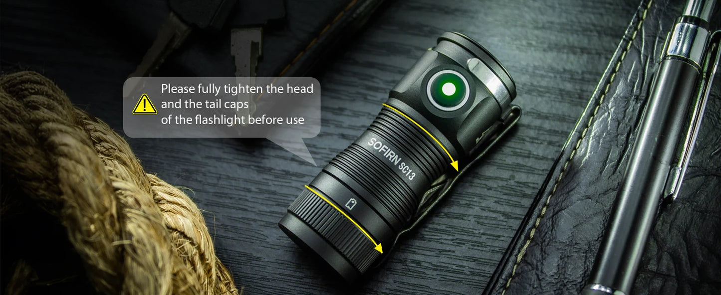 Mini SC13 SST40 LED 1300lm Tactical 18350 Rechargeable Flashlight 6000K Keychain Light with Magnetic