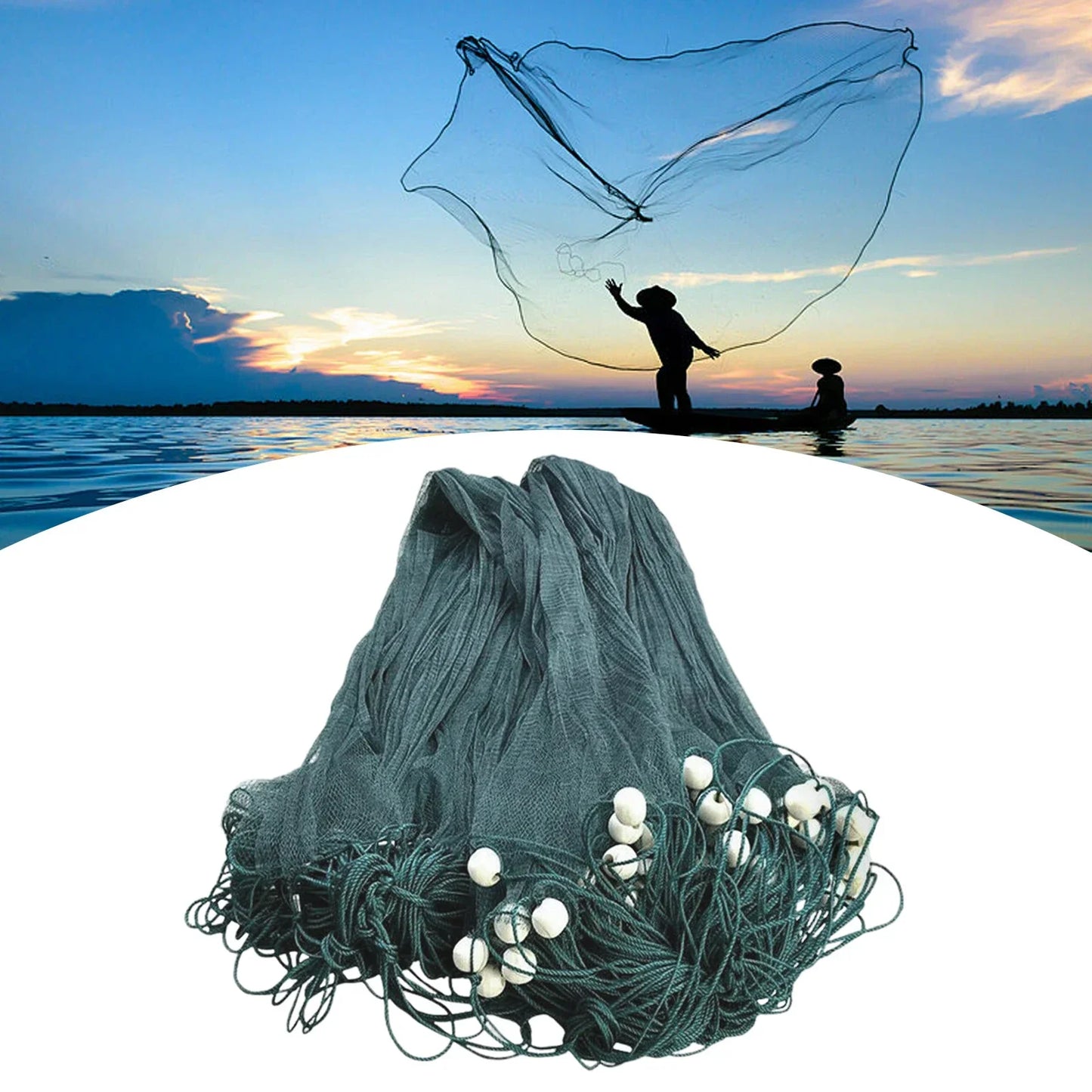 6.5 x 33 ft Large Gill Fishing Net, Hand Made Nylon Beach Seine Nets, High Density Mesh Fishing Equipment Beach Drag
