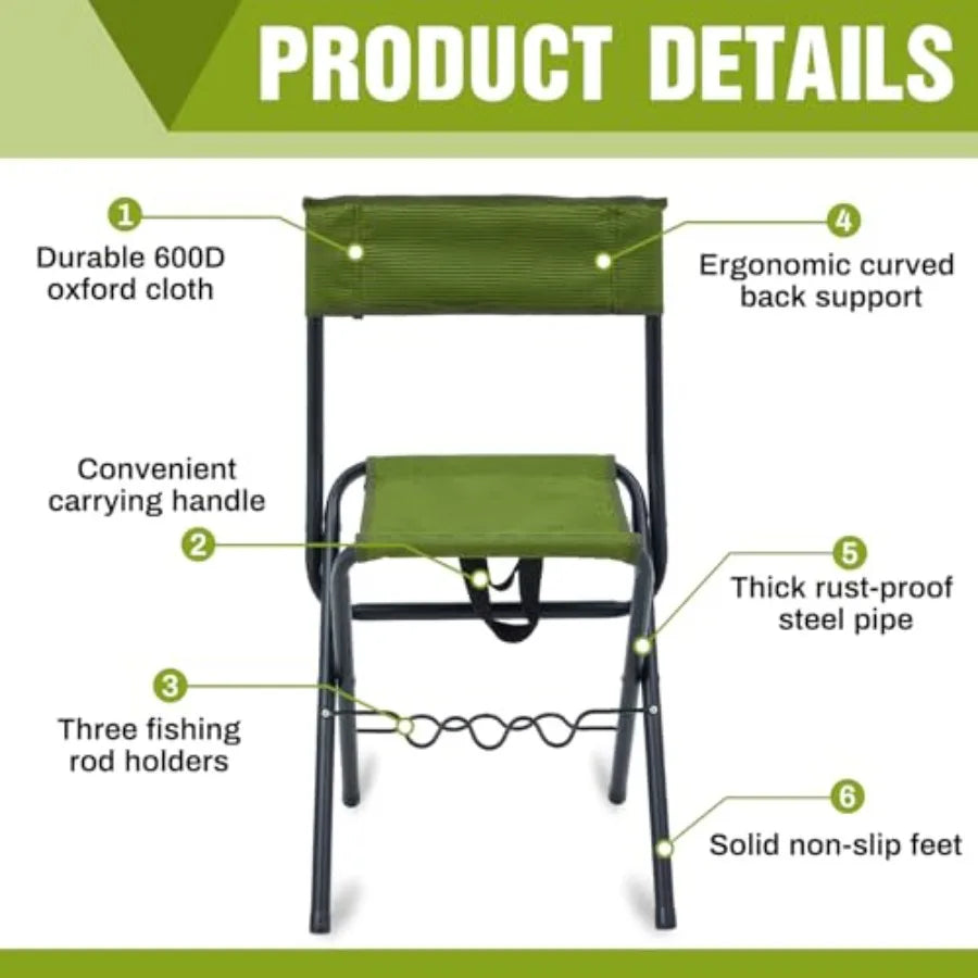 2 Pcs Summer Folding Fishing Chair with Rod Holder Hunting Camping Chairs for Adults Outdoor Portable Folding Chair for Men Wom