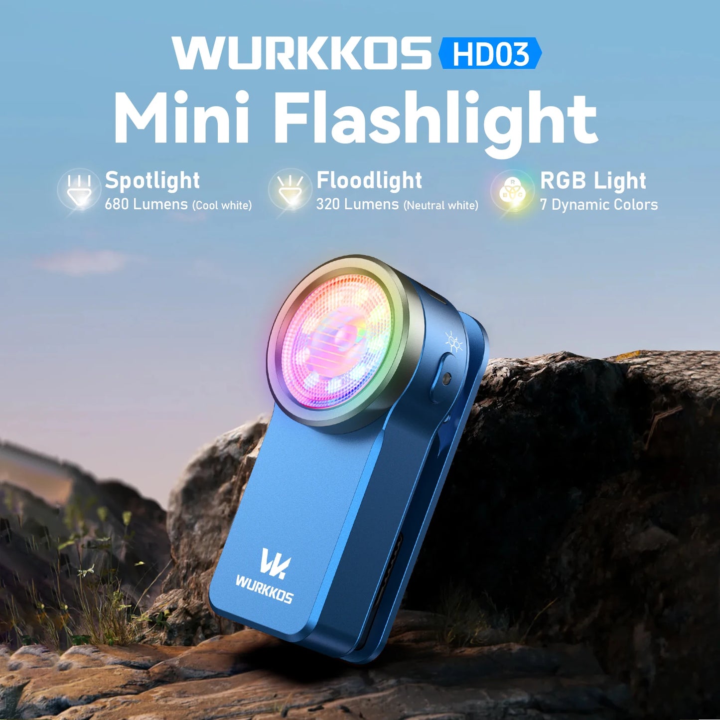 HD03 Clip Light 680LM USB C Rechargeable Pocket Flashlight Mini Spotlight/Flooglight Portable EDC RGB Torch with Magnet