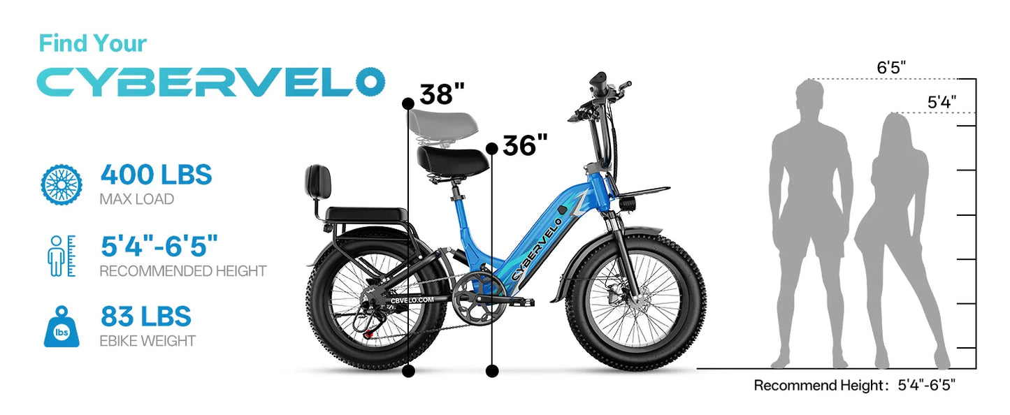 1000W Peak Step-Thru Electric Bike for Adults 20" Fat Tire 7-Speed Commuter E-Bike Up to 80 Miles Long Range 48V 20Ah Removable Battery EK12 EK8